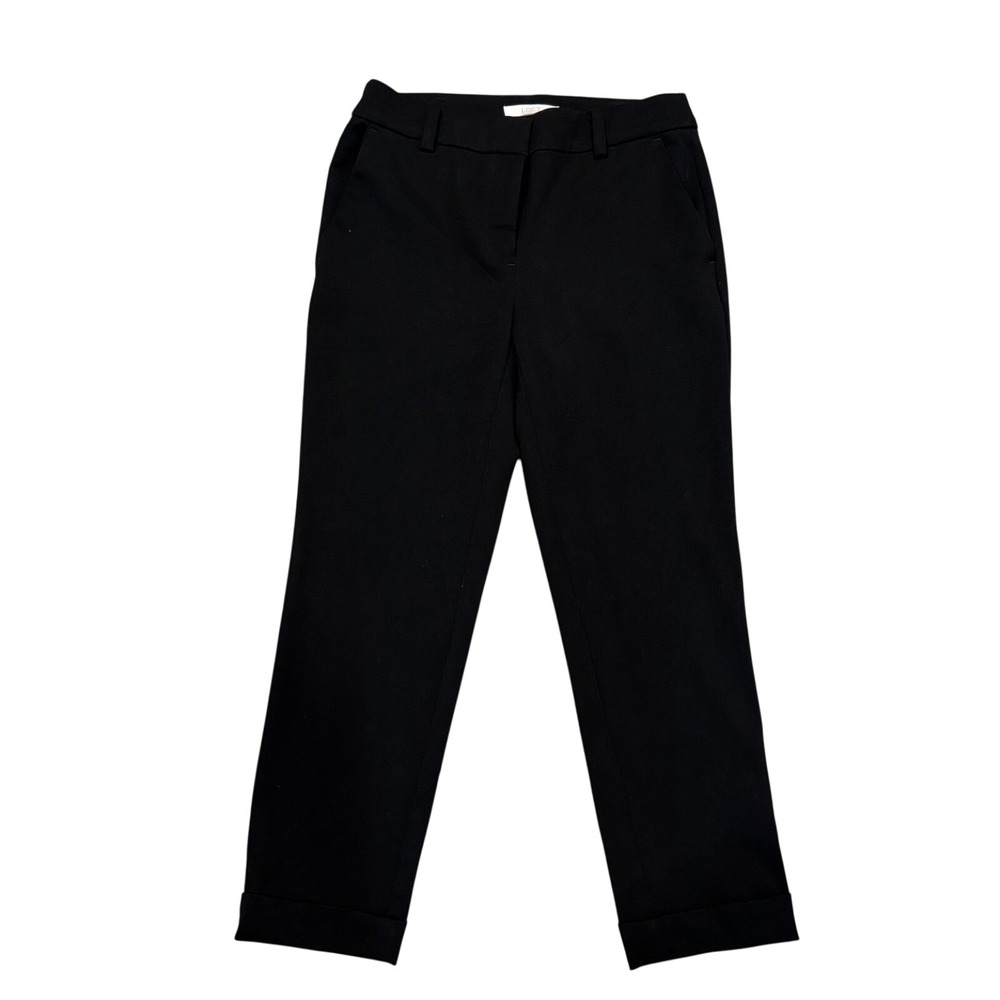LOFT Womens Black Tailored Cuffed Hem Straight Leg‎ Dress Pants Trousers Size 2P